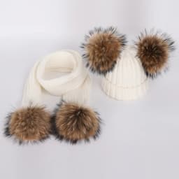 New 2026 Winter Children's Double Hair Ball Woolen Hat Scarf Set Boys Girls Thickened Raccoon Ball Knitted Ear Cap Two Piece Set