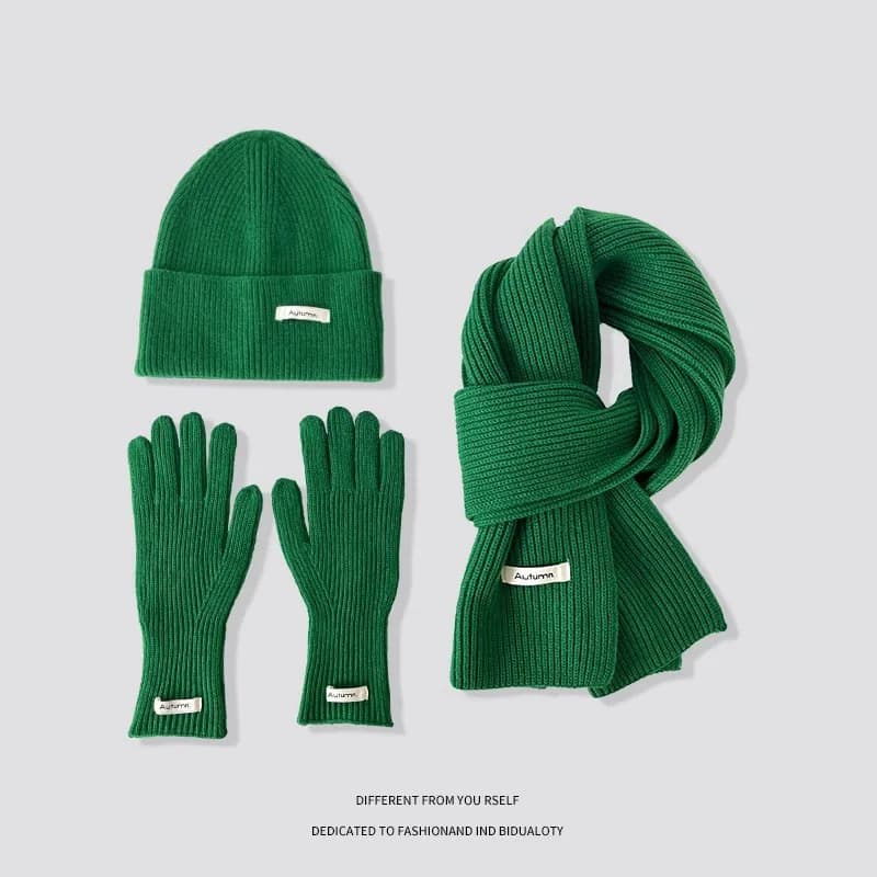 Winter Warm Knitted Hat Scarf Gloves Women's Windproof Adult Three-piece Set Scarves Solid Color Fashion Korean Hats for Women