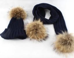 Kids Winter Hat Scarf Set Baby Warm Knitted Beanie Boys Girls Real Fur Pompom Hat For Children Winter Cap Skullies Beanies