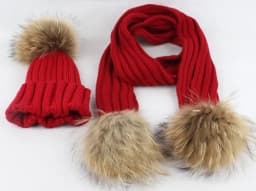 Kids Winter Hat Scarf Set Baby Warm Knitted Beanie Boys Girls Real Fur Pompom Hat For Children Winter Cap Skullies Beanies