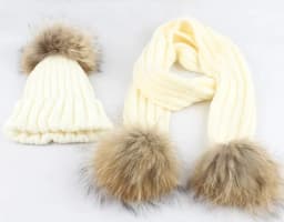 Kids Winter Hat Scarf Set Baby Warm Knitted Beanie Boys Girls Real Fur Pompom Hat For Children Winter Cap Skullies Beanies