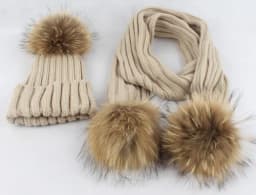 Kids Winter Hat Scarf Set Baby Warm Knitted Beanie Boys Girls Real Fur Pompom Hat For Children Winter Cap Skullies Beanies