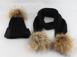 Kids Winter Hat Scarf Set Baby Warm Knitted Beanie Boys Girls Real Fur Pompom Hat For Children Winter Cap Skullies Beanies