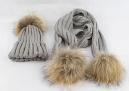 Kids Winter Hat Scarf Set Baby Warm Knitted Beanie Boys Girls Real Fur Pompom Hat For Children Winter Cap Skullies Beanies