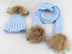 Kids Winter Hat Scarf Set Baby Warm Knitted Beanie Boys Girls Real Fur Pompom Hat For Children Winter Cap Skullies Beanies