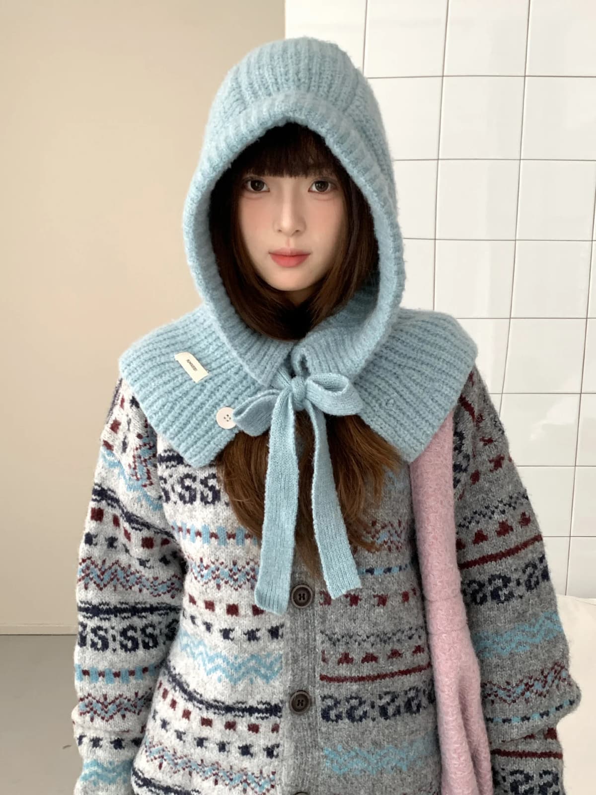 Woolen Yarn Balaclava For Women Winter Warm Earmuffs Hat Scarf