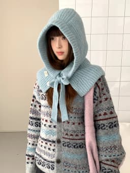 Woolen Yarn Balaclava For Women Winter Warm Earmuffs Hat Scarf