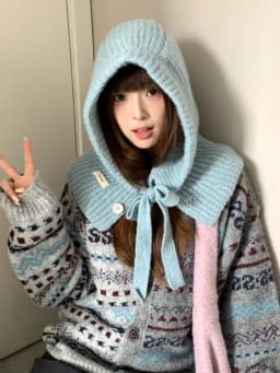 Woolen Yarn Balaclava For Women Winter Warm Earmuffs Hat Scarf