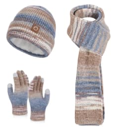 Winter Women GradientColor Knitted Hat Scarf Gloves Set Thickened Fleece Lining Skullcap Outdoor Cycling Wind Protection Beanies
