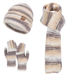 Winter Women GradientColor Knitted Hat Scarf Gloves Set Thickened Fleece Lining Skullcap Outdoor Cycling Wind Protection Beanies