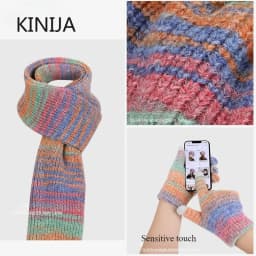 Winter Women GradientColor Knitted Hat Scarf Gloves Set Thickened Fleece Lining Skullcap Outdoor Cycling Wind Protection Beanies
