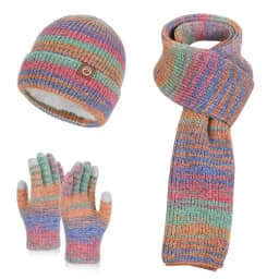 Winter Women GradientColor Knitted Hat Scarf Gloves Set Thickened Fleece Lining Skullcap Outdoor Cycling Wind Protection Beanies