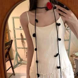 Handwoven Black Rose Flower Scarf Narrow Long Silk Scarf Neck Warmer Y2K Trendy Accessory Necklace Decoration for Youth And A...