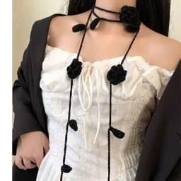 Handwoven Black Rose Flower Scarf Narrow Long Silk Scarf Neck Warmer Y2K Trendy Accessory Necklace Decoration for Youth And A...