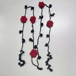Handwoven Black Rose Flower Scarf Narrow Long Silk Scarf Neck Warmer Y2K Trendy Accessory Necklace Decoration for Youth And A...