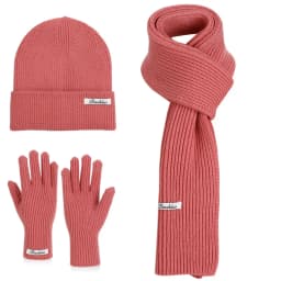 3pcs Winter Knitted Hat for Women Scarf Gloves Set Burgundy Comfortable Soft Casual Warm Hat Set Outdoor Windproof Riding Set