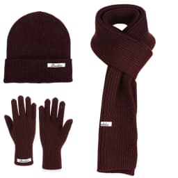 3pcs Winter Knitted Hat for Women Scarf Gloves Set Burgundy Comfortable Soft Casual Warm Hat Set Outdoor Windproof Riding Set