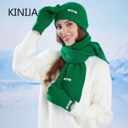 3pcs Winter Knitted Hat for Women Scarf Gloves Set Burgundy Comfortable Soft Casual Warm Hat Set Outdoor Windproof Riding Set