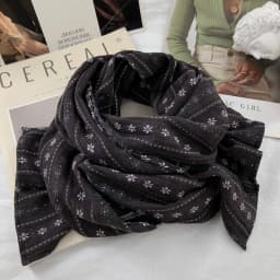Retro Japanese Style Cotton Scarf Floral Embroidery Narrow Version Warm Neck Protection for Men And Women Autumn Winter