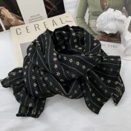 Retro Japanese Style Cotton Scarf Floral Embroidery Narrow Version Warm Neck Protection for Men And Women Autumn Winter