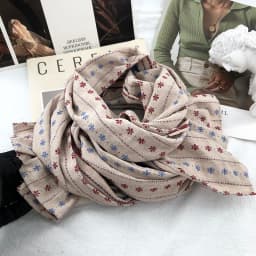 Retro Japanese Style Cotton Scarf Floral Embroidery Narrow Version Warm Neck Protection for Men And Women Autumn Winter