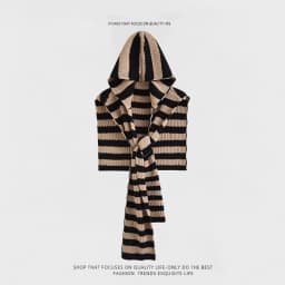 Women's Knitted Hat Scarf Shawl One-Piece Winter Warm Neck Protection Scarf Trendy Striped Design Autumn Winter New Style