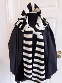 Women's Knitted Hat Scarf Shawl One-Piece Winter Warm Neck Protection Scarf Trendy Striped Design Autumn Winter New Style