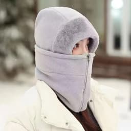 Winter Warm Integrated Plush Hat Outdoor Cycling Fleece Zipper Design Adjustable Windproof Mask Cycling Protective Equipment