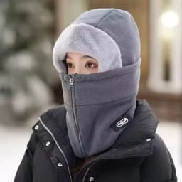 Winter Warm Integrated Plush Hat Outdoor Cycling Fleece Zipper Design Adjustable Windproof Mask Cycling Protective Equipment
