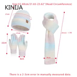 Winter Cap Gloves Scarf Set Women GradientColor Knitted Hat Thickened Fleece Lining Skullcap Outdoor Cycling Windproof Beanies