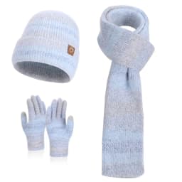 Winter Cap Gloves Scarf Set Women GradientColor Knitted Hat Thickened Fleece Lining Skullcap Outdoor Cycling Windproof Beanies