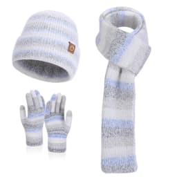 Winter Cap Gloves Scarf Set Women GradientColor Knitted Hat Thickened Fleece Lining Skullcap Outdoor Cycling Windproof Beanies