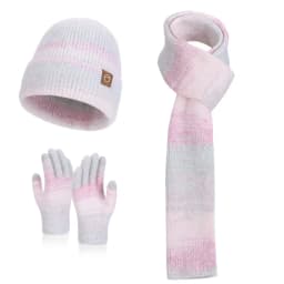 Winter Cap Gloves Scarf Set Women GradientColor Knitted Hat Thickened Fleece Lining Skullcap Outdoor Cycling Windproof Beanies