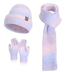 Winter Cap Gloves Scarf Set Women GradientColor Knitted Hat Thickened Fleece Lining Skullcap Outdoor Cycling Windproof Beanies