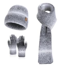Winter Cap Gloves Scarf Set Women GradientColor Knitted Hat Thickened Fleece Lining Skullcap Outdoor Cycling Windproof Beanies