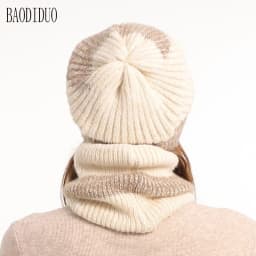 Double-Color Jacquard Hat for Women in Autumn and Winter, Thick and Warm Ear-Protection Knitted Hat with Fleece Lining, Two-Piec