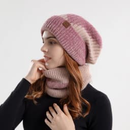 Double-Color Jacquard Hat for Women in Autumn and Winter, Thick and Warm Ear-Protection Knitted Hat with Fleece Lining, Two-Piec