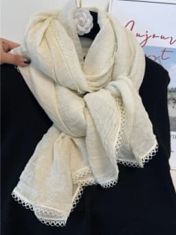Lace Trim Ladies Scarf Versatile Fashionable Neck Warmer Silk Scarf Shawl Shoulder Wrap Decorative Accessory for Autumn Winter