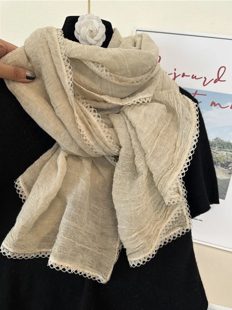 Lace Trim Ladies Scarf Versatile Fashionable Neck Warmer Silk Scarf Shawl Shoulder Wrap Decorative Accessory for Autumn Winter