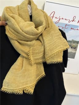 Lace Trim Ladies Scarf Versatile Fashionable Neck Warmer Silk Scarf Shawl Shoulder Wrap Decorative Accessory for Autumn Winter
