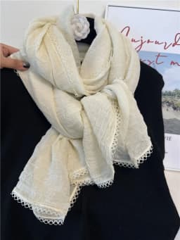 Lace Trim Ladies Scarf Versatile Fashionable Neck Warmer Silk Scarf Shawl Shoulder Wrap Decorative Accessory for Autumn Winter