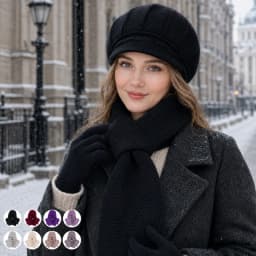 3-Piece Women’s Winter Hat Scarf Gloves Set, Fuzzy Visor Cap & Pull-Through Neck Warmer, Warm Knit Cold Weather Accessories