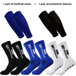 1 pair of football socks+1 pair of protective sleeves Football Socks for Men and Women Anti-Slip Grip Comfortable