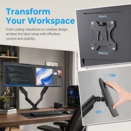 Dual Monitor Stand up to 33 Inches Screen, Load-Bearing Max 22 lbs Each Arm, Adjustable Dual Monitor Mount, Sturdy Steel VESA Monitor Mount with Stable VESA 75x75 100x100mm