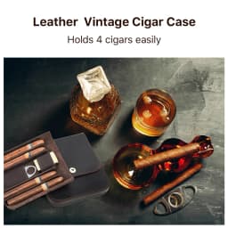 CONTACT'S FAMILY Genuine Leather Cigar Humidor Box Travel Cigar Case for 4 Cigars Lighter Cutter Storage Smoking Accessories