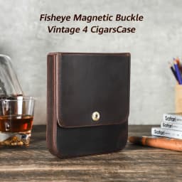 CONTACT'S FAMILY Genuine Leather Cigar Humidor Box Travel Cigar Case for 4 Cigars Lighter Cutter Storage Smoking Accessories