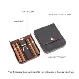 CONTACT'S FAMILY Genuine Leather Cigar Humidor Box Travel Cigar Case for 4 Cigars Lighter Cutter Storage Smoking Accessories