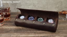 CONTACT'S FAMILY Vintage Genuine Leather Watch Case Box Men Watches Travel Wristwatch Roll Case Holder High Quality Gift for Men