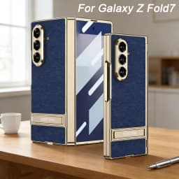 Magnetic Hinge Leather Holder Case For Samsung Galaxy Z Fold 7 Front Screen Glass Plating Frame Cover For Galaxy Z Fold7 Case