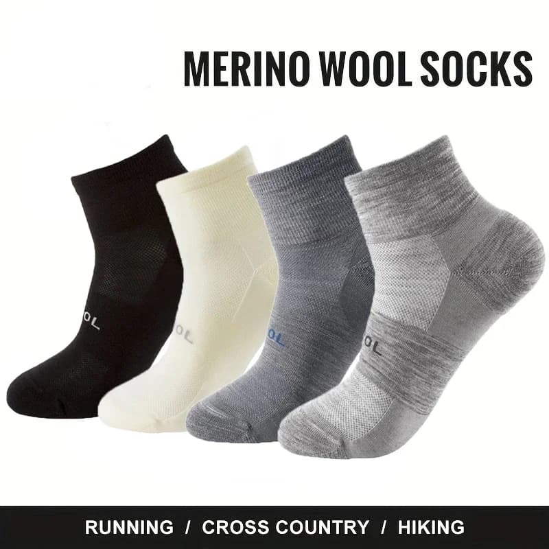 4 Pairs Men Women Merino Wool Socks Low Cut Sock 70% Merino Wool Breathable Comfort Fit Thin for Running Cycling & Skiing Socks